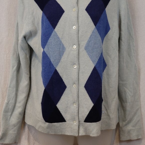 Escada Sport Blue Argyle Cardigan Sweater Wool Angora Blend Large Preppy - Picture 3 of 12